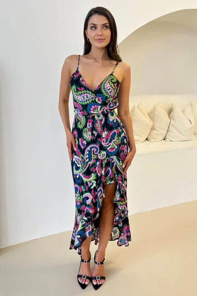 AX Paris Multi Printed Wrap Over Strappy Midi Dress Women Dresses