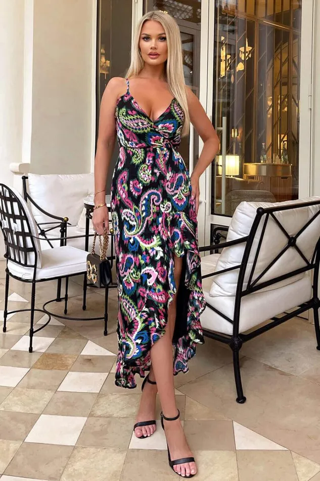 AX Paris Multi Printed Wrap Over Strappy Midi Dress Women Dresses