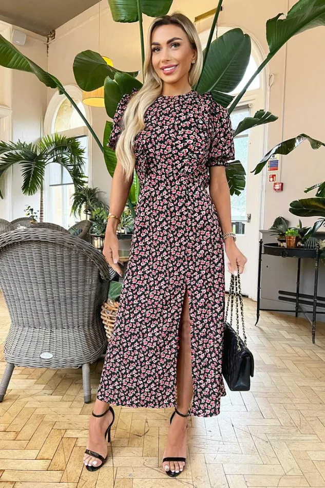AX Paris Multi Rose Printed Frill Detail Midi Dress Women Dresses