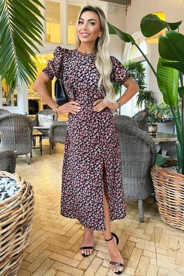 AX Paris Multi Rose Printed Frill Detail Midi Dress Women Dresses