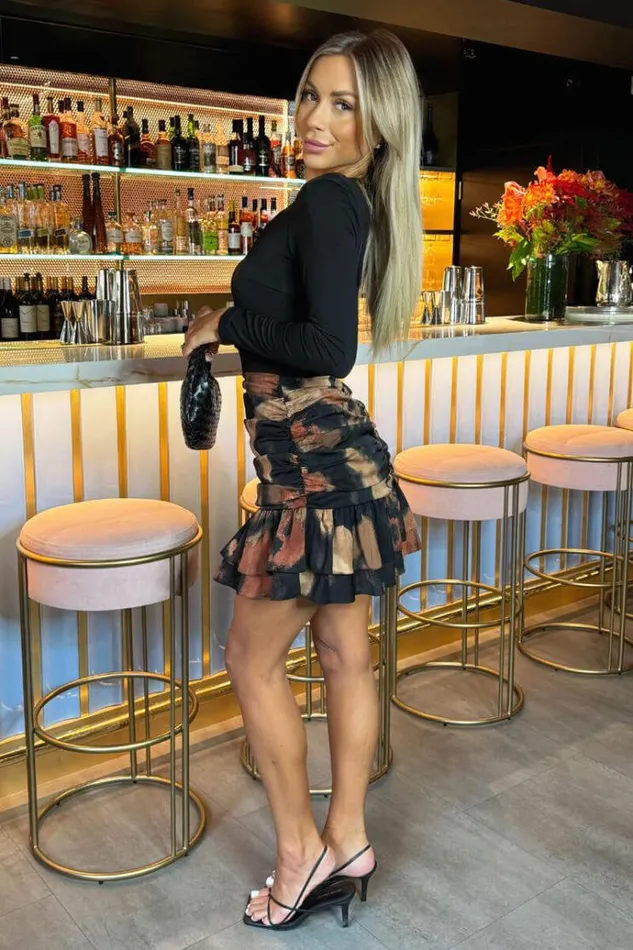 AX Paris Multi Smudge Print 2 In 1 Long Sleeve Ruched Mini Dress Women Dresses