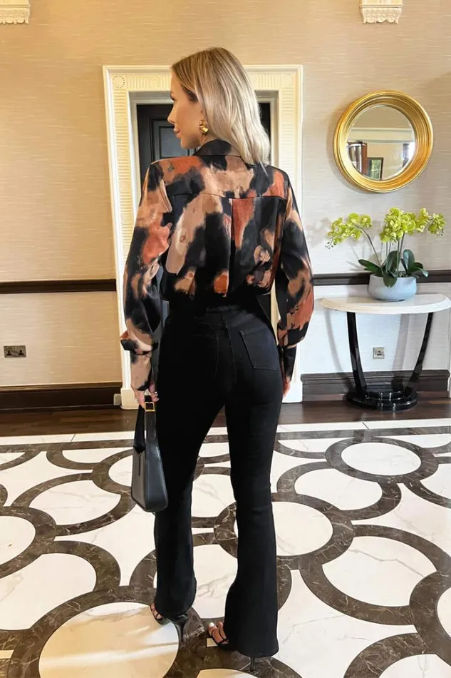 AX Paris Multi Smudge Print Wrap Shirt Bodysuit Women Bodysuits
