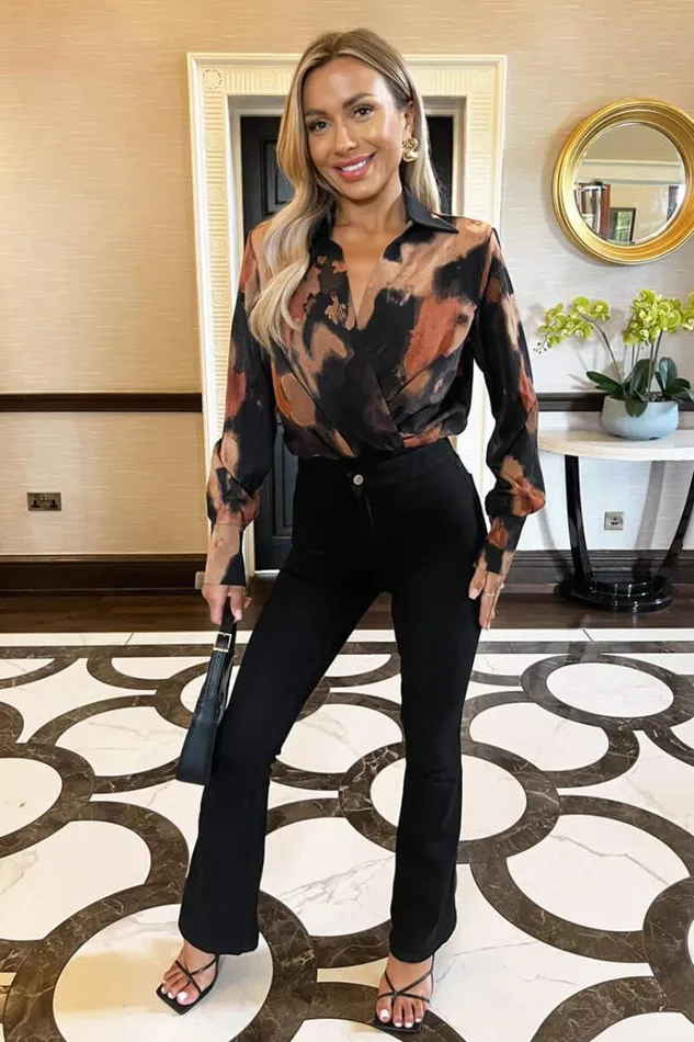 AX Paris Multi Smudge Print Wrap Shirt Bodysuit Women Bodysuits
