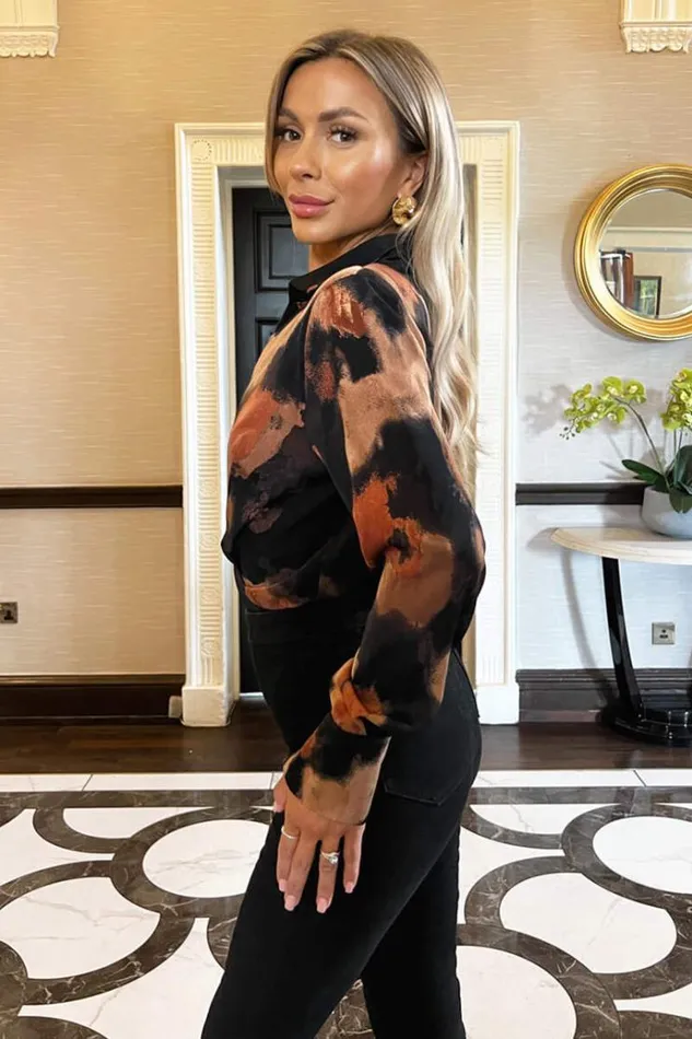 AX Paris Multi Smudge Print Wrap Shirt Bodysuit Women Tops