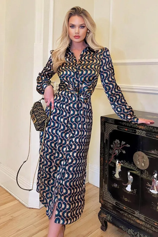 AX Paris Multi Tie Waist Midi Shirt Dress Women Dresses