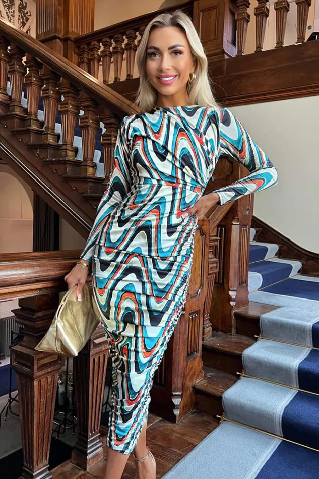 AX Paris Multi Wave Print Bodycon Midi Dress Women Dresses