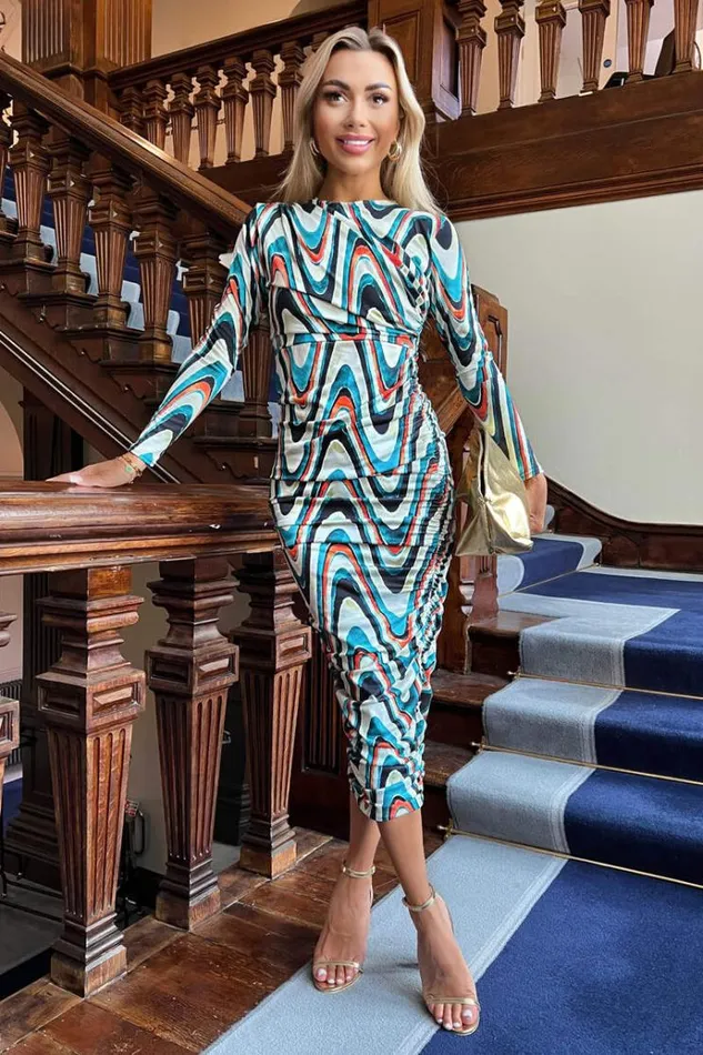 AX Paris Multi Wave Print Bodycon Midi Dress Women Dresses