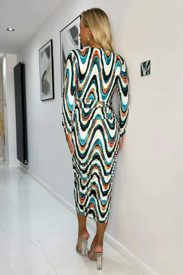 AX Paris Multi Wave Print Bodycon Midi Dress Women Dresses