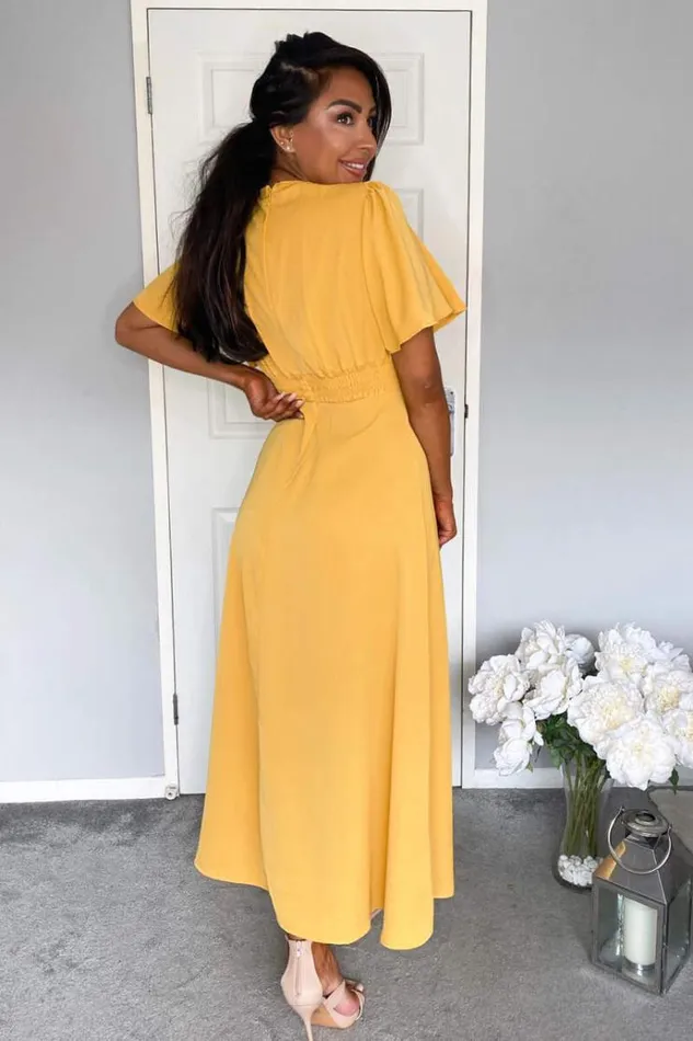 AX Paris Mustard Gathered Waist Midi Dress Women Dresses