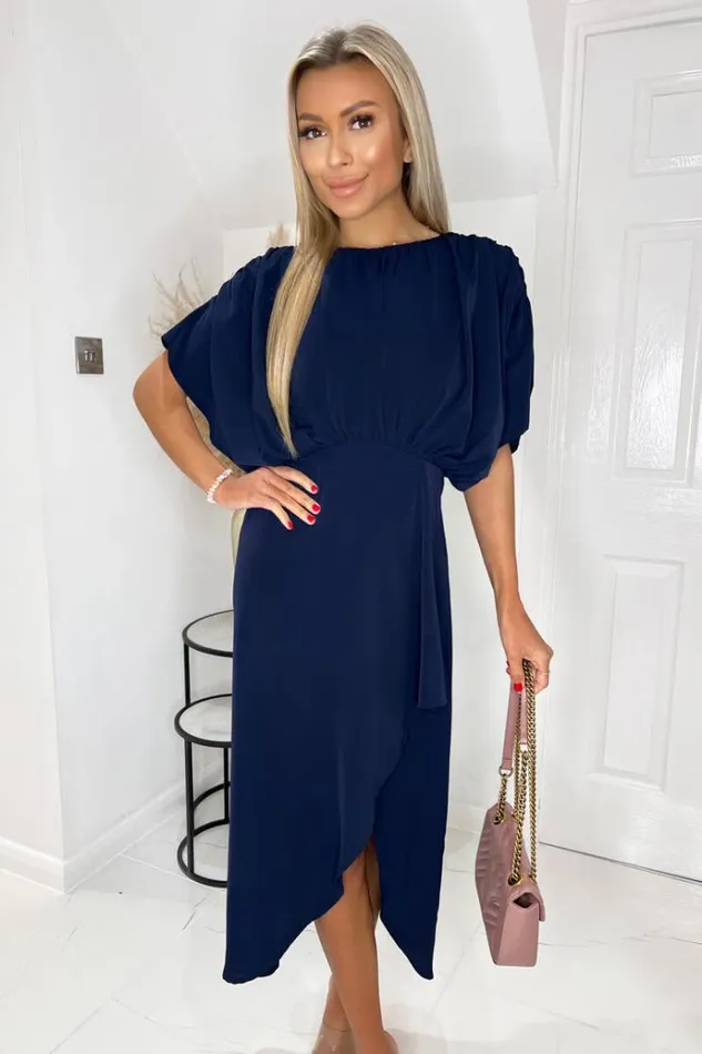 AX Paris Navy Batwing Top Wrap Skirt Midi Dress Women Dresses