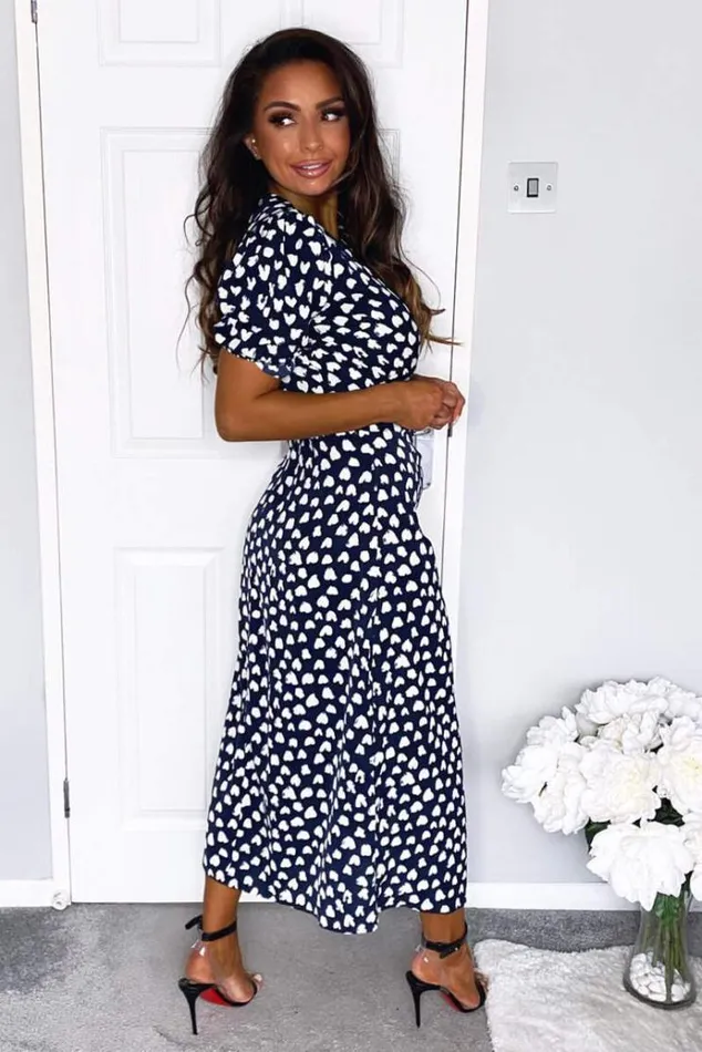 AX Paris Navy Heart Print Short Sleeve Midi Dress Women Dresses