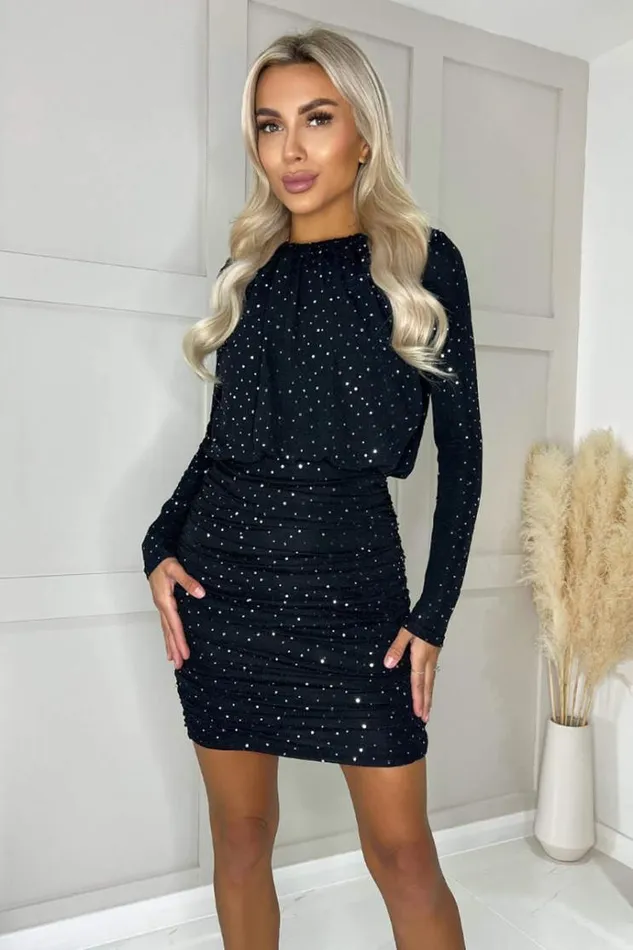 AX Paris Navy Metallic Sparkle And Sequin Bodycon Mini Dress Women Dresses