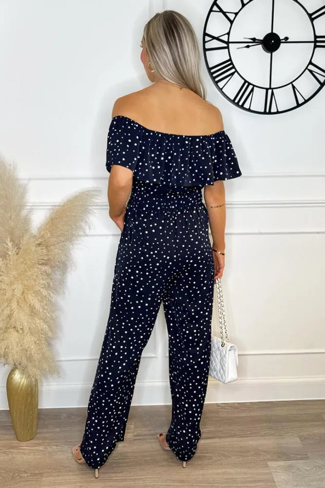 AX Paris Navy Polka Dot Bardot Jumpsuit Women Jumpsuits And Playsuits
