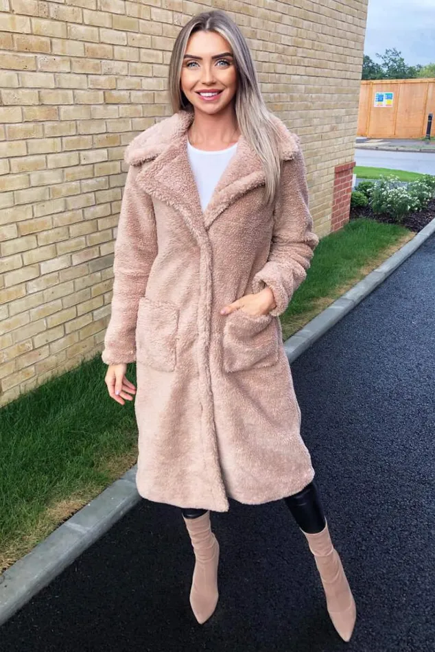 AX Paris Oatmeal Midi Teddy Coat Women Coats and Jackets