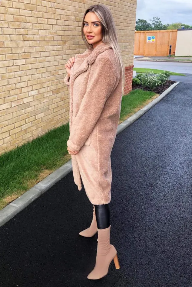 AX Paris Oatmeal Midi Teddy Coat Women Coats and Jackets