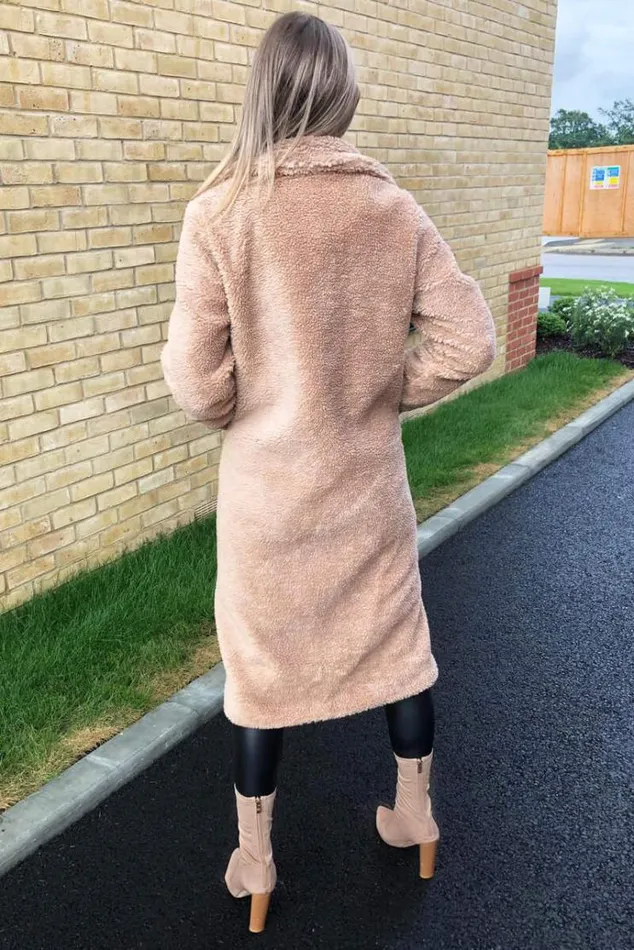 AX Paris Oatmeal Midi Teddy Coat Women Coats and Jackets