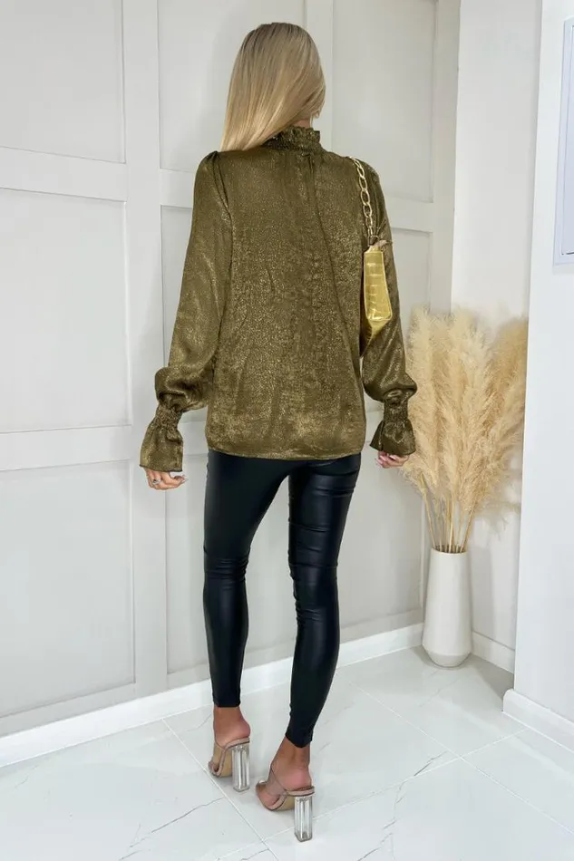 AX Paris Olive And Gold Long Sleeve Top Women Tops