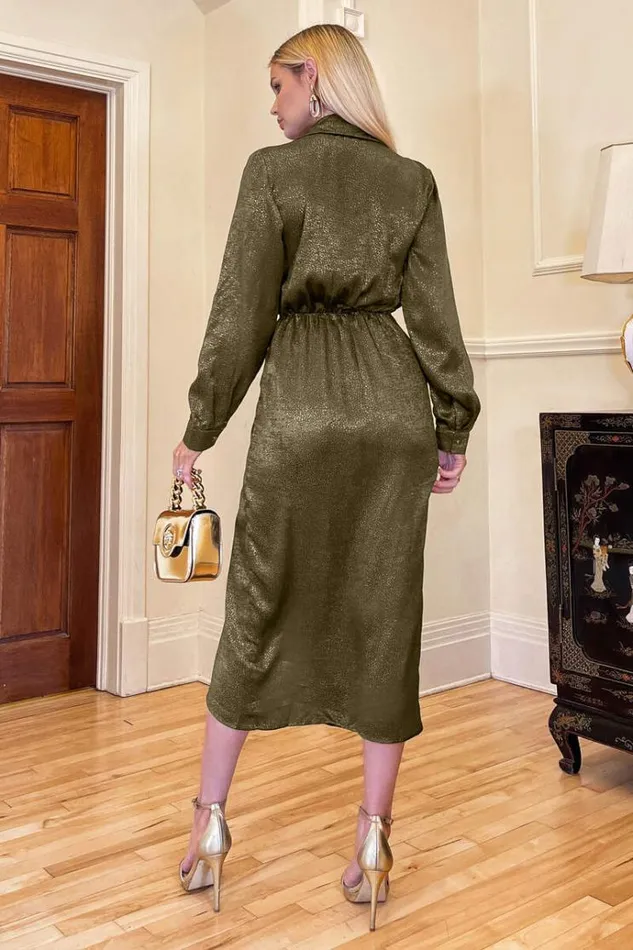 AX Paris Olive And Gold Wrap Shirt Midi Dress Women Dresses