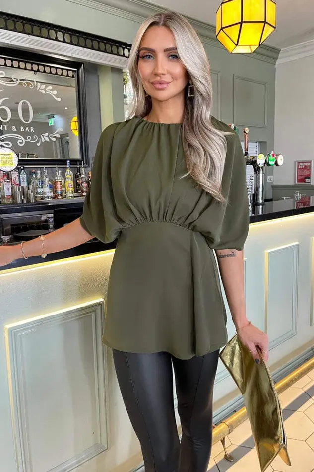 AX Paris Olive Batwing Sleeve Top Women Tops
