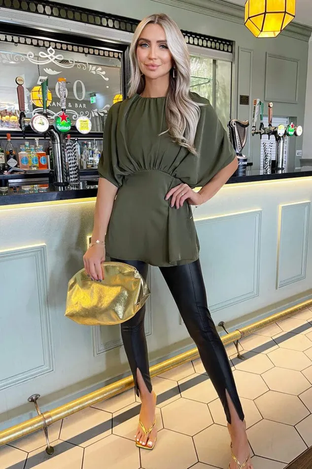 AX Paris Olive Batwing Sleeve Top Women Tops