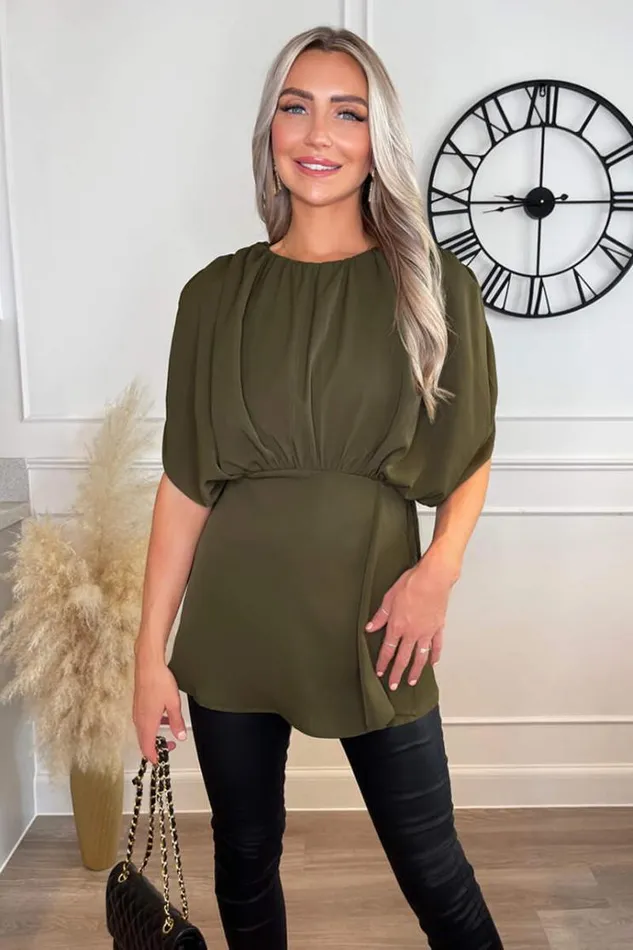 AX Paris Olive Batwing Sleeve Top Women Tops