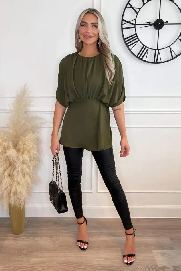 AX Paris Olive Batwing Sleeve Top Women Tops