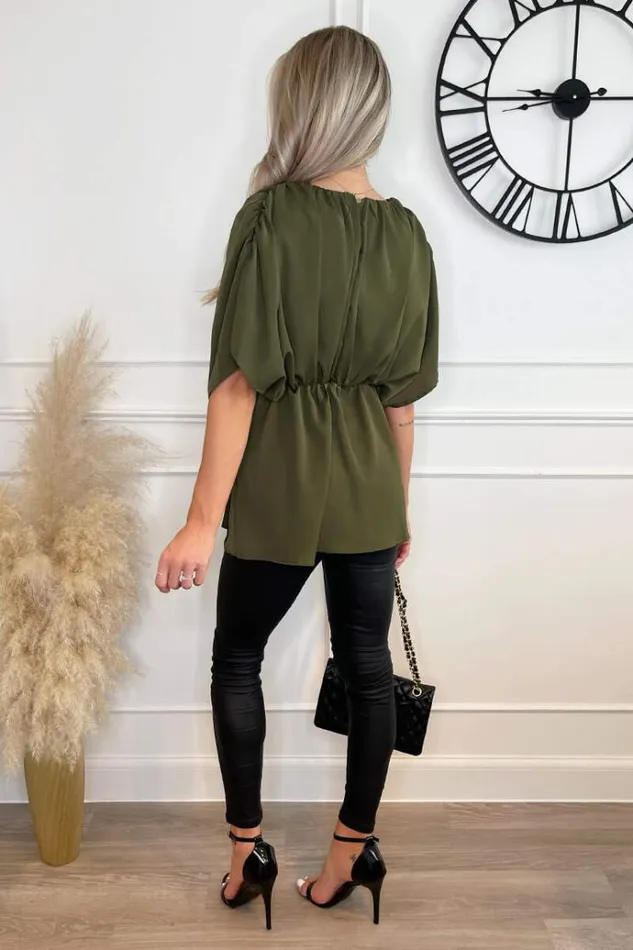 AX Paris Olive Batwing Sleeve Top Women Tops