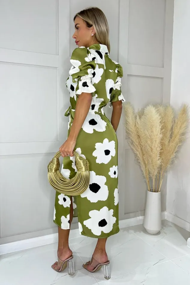 AX Paris Olive Bold Floral Print Midi Shirt Dress Women Dresses