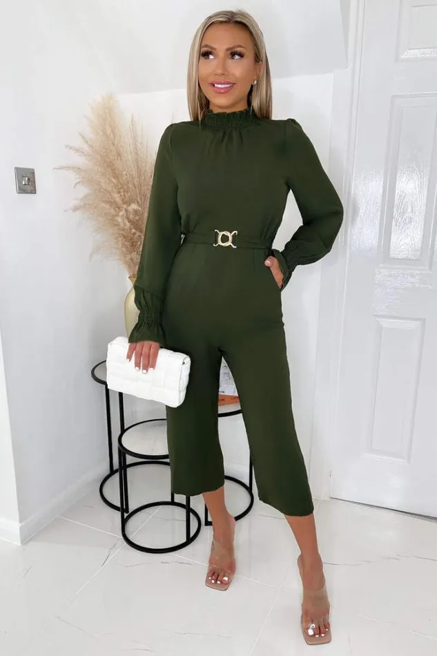 AX Paris Olive High Neck Long Sleeve Belted Jumpsuit Women Jumpsuits And Playsuits AX Paris Olive High Neck Long Sleeve Belted Jumpsuit Women Jumpsuits And Playsuits