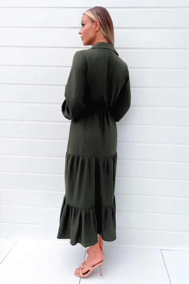 AX Paris Olive Long Sleeve Wrap Top Smock Midi Dress Women Dresses