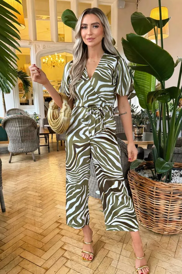 AX Paris Olive Print Wrap Top Tie Waist Jumpsuit Women Jumpsuits And Playsuits AX Paris Olive Print Wrap Top Tie Waist Jumpsuit Women Jumpsuits And Playsuits