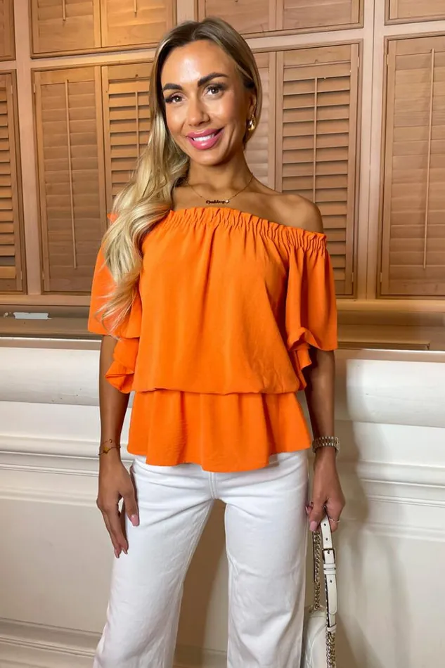 AX Paris Orange Bardot Top Women Tops