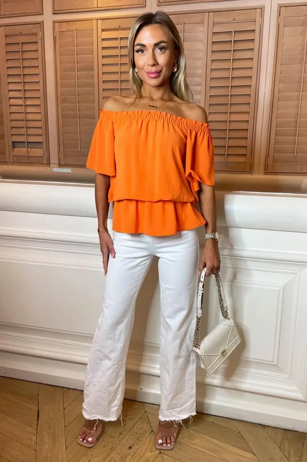 AX Paris Orange Bardot Top Women Tops