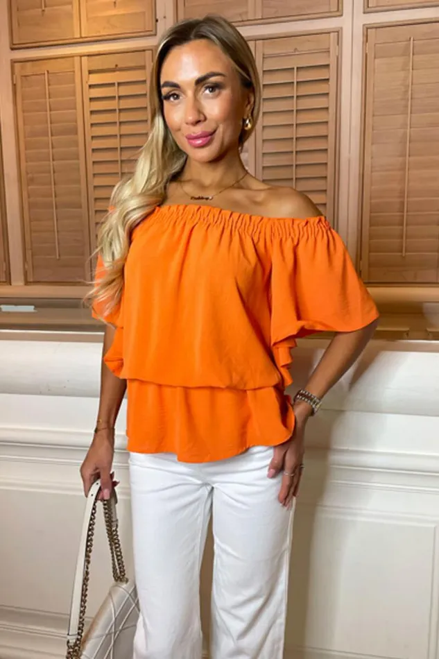 AX Paris Orange Bardot Top Women Tops