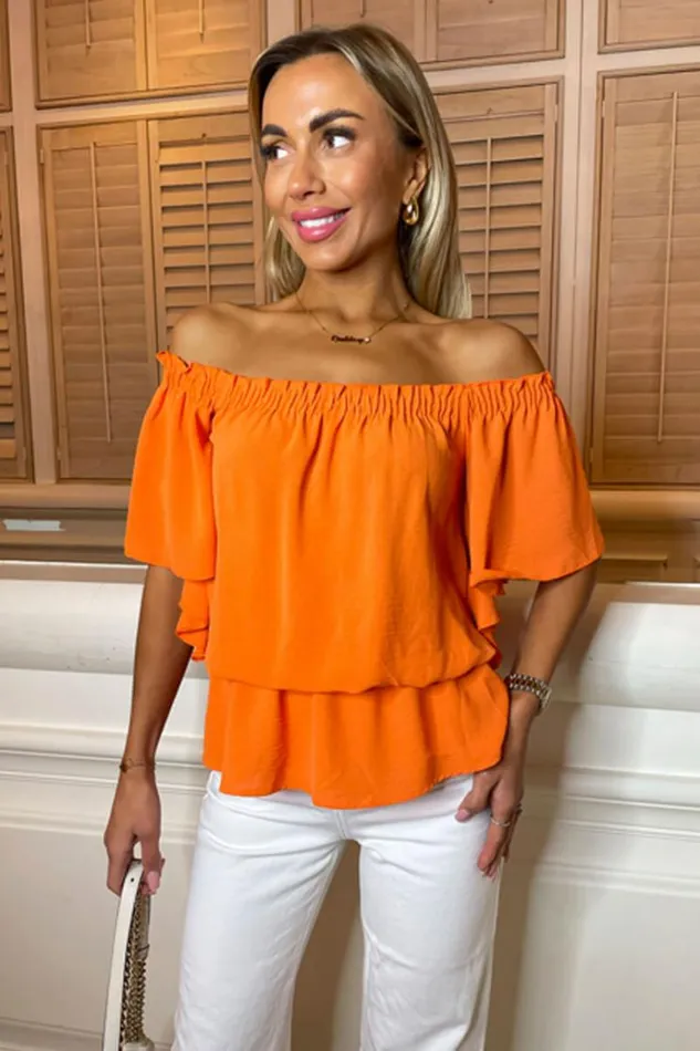 AX Paris Orange Bardot Top Women Tops