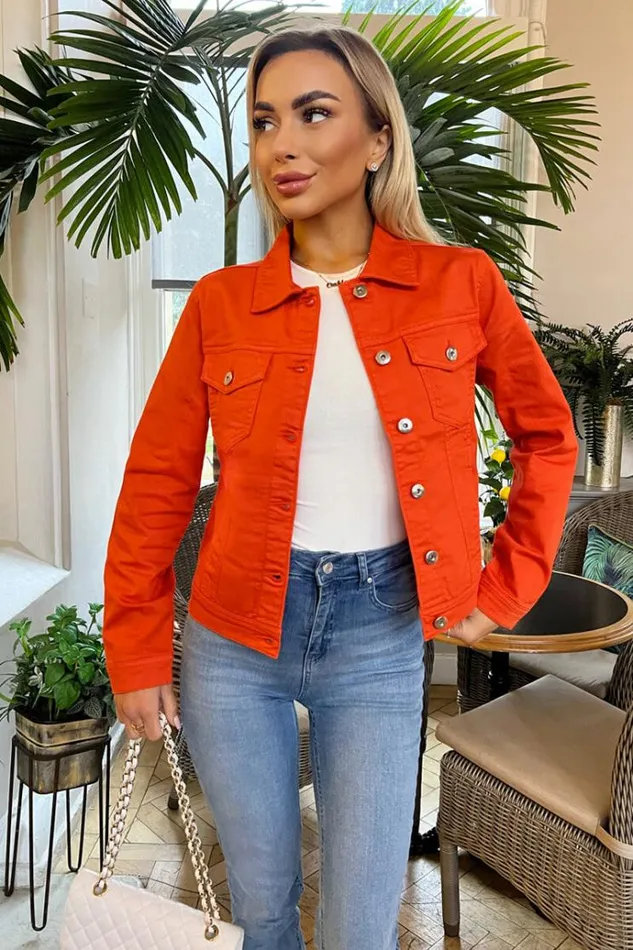 AX Paris Orange Lightweight Denim Jacket Women Coats and Jackets