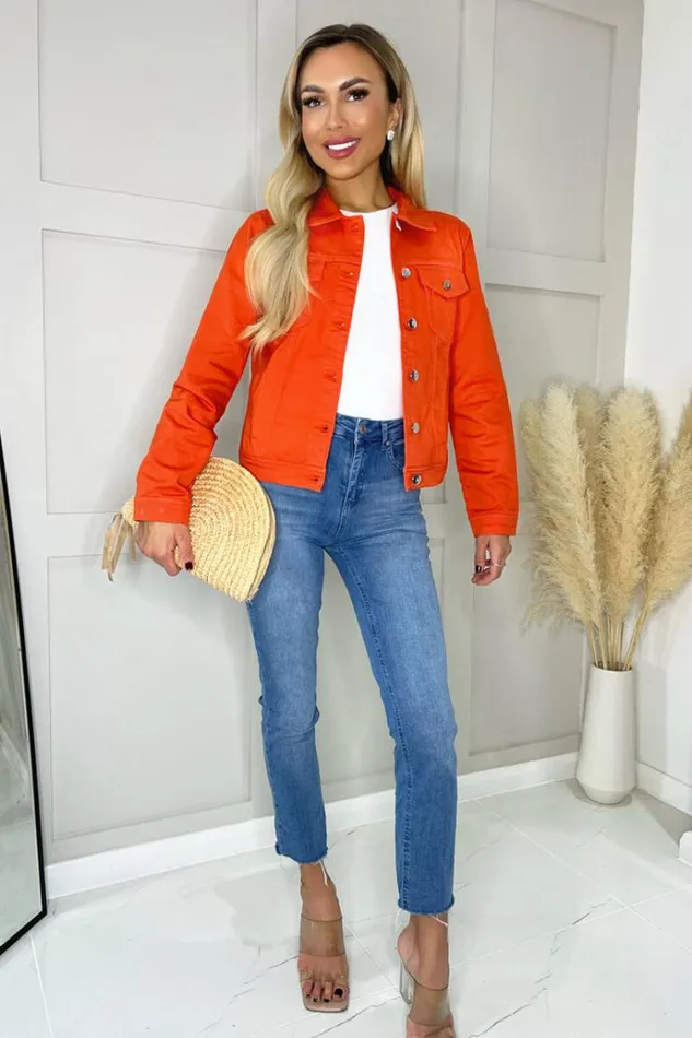 AX Paris Orange Lightweight Denim Jacket Women Coats and Jackets