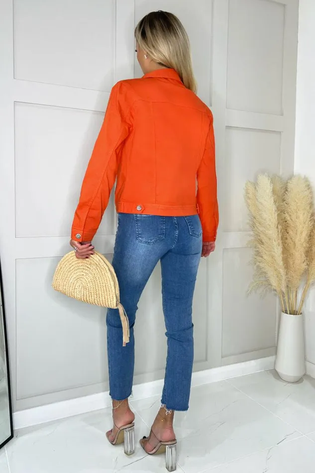 AX Paris Orange Lightweight Denim Jacket Women Coats and Jackets