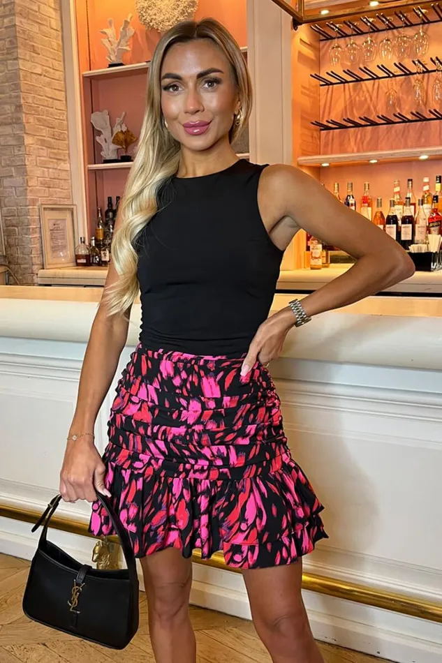 AX Paris Pink And Black 2 In 1 Ruched Mini Dress Women Dresses