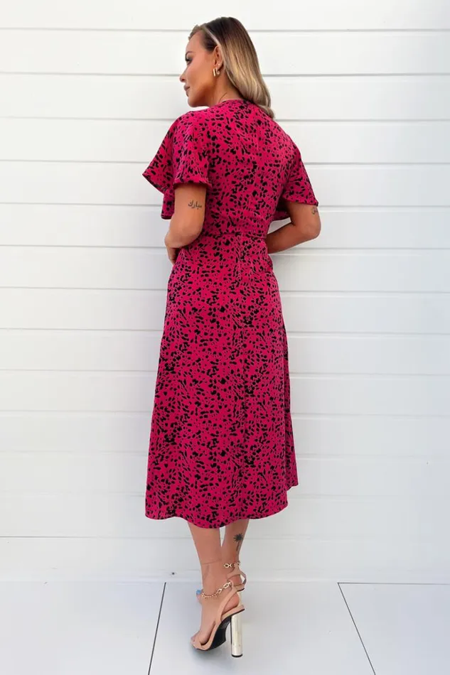 AX Paris Pink And Black Printed Split Skirt Midi Dress Women Dresses