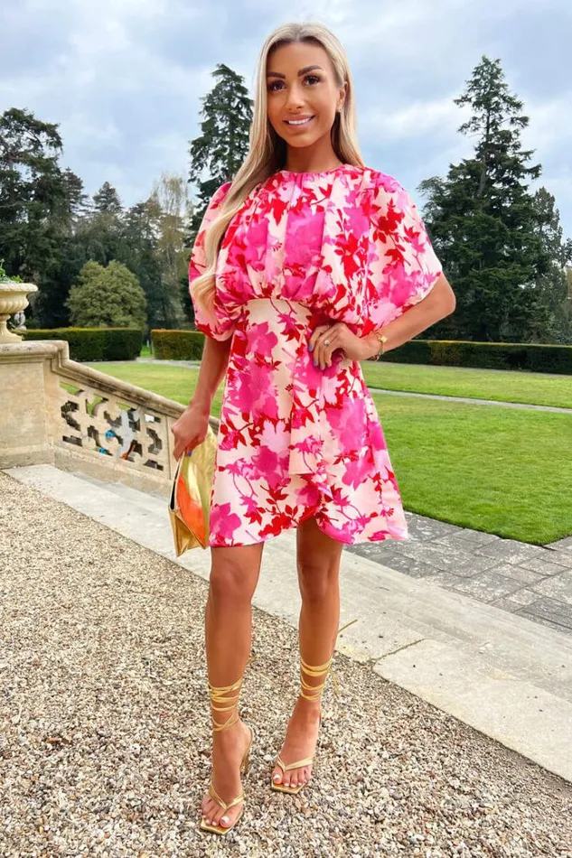 AX Paris Pink And Red Floral Printed Mini Dress Women Dresses