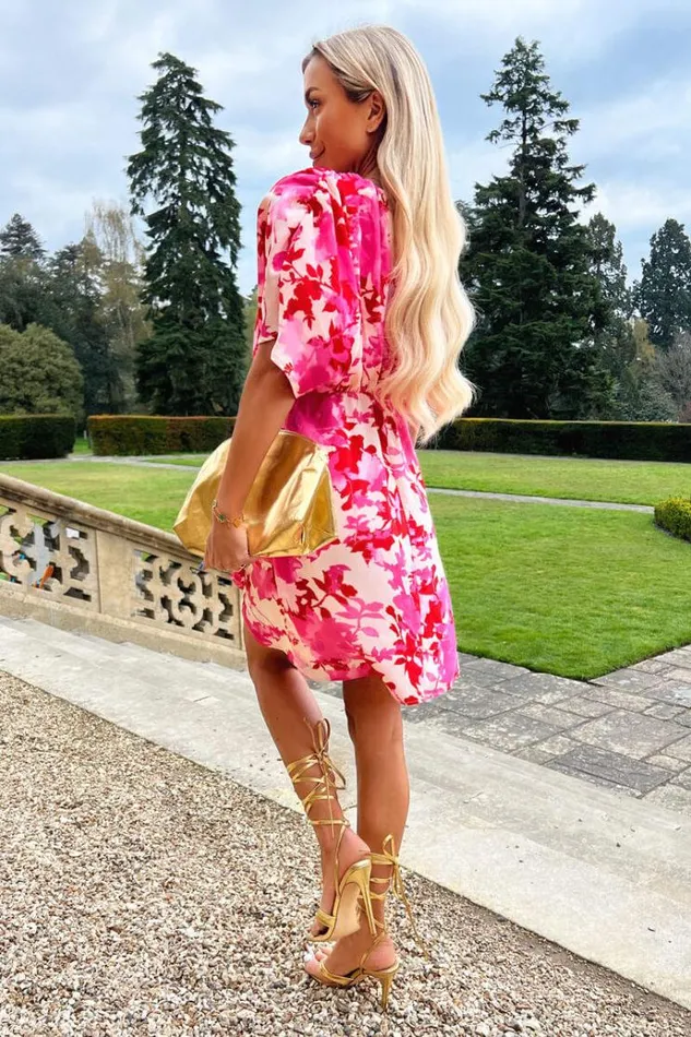 AX Paris Pink And Red Floral Printed Mini Dress Women Dresses