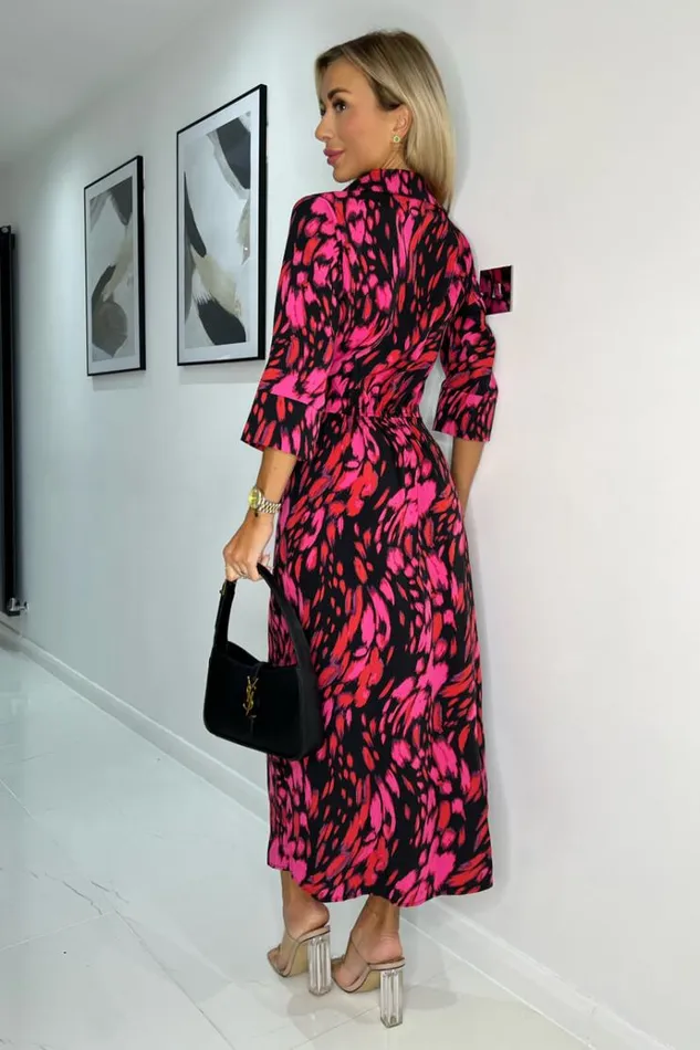 AX Paris Pink And Red Printed Shirt Midi Dress Women Dresses