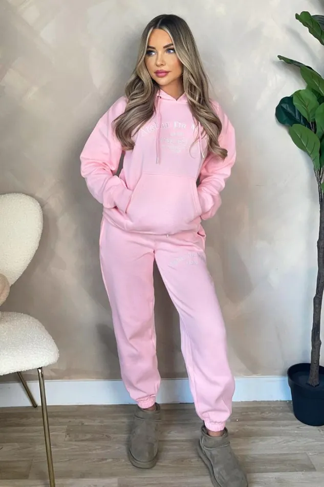 AX Paris Pink Atelier Embroidered Slogan Hoodie Lounge Set Women Loungewear