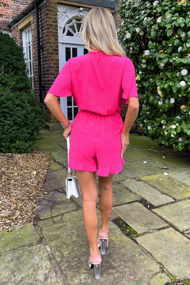 AX Paris Pink Butterfly Sleeve Wrap Top Tie Waist Playsuit Women Jumpsuits And Playsuits