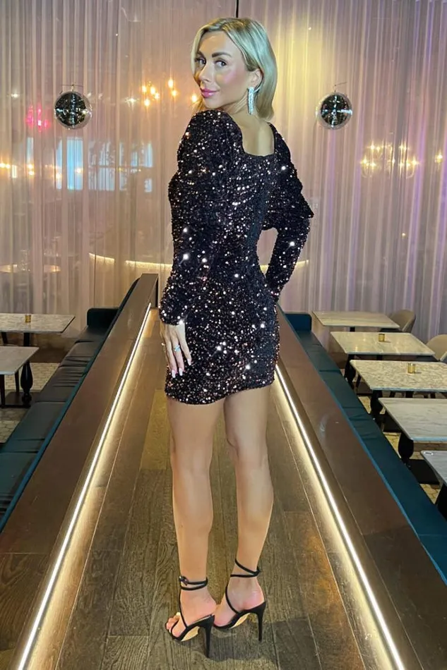 AX Paris Pink Sequin Puff Sleeve Mini Dress Women Dresses