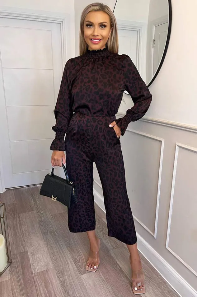 AX Paris Plum Animal Print High Neck Long Sleeve Jumpsuit Women Jumpsuits And Playsuits
