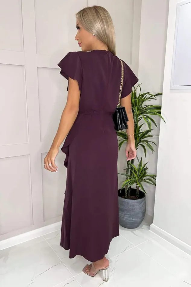 AX Paris Plum Frill Detail Double Split Skirt Midi Dress Women Dresses