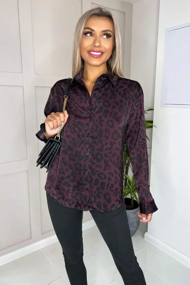 AX Paris Plum Leopard Print Shirt Women Tops