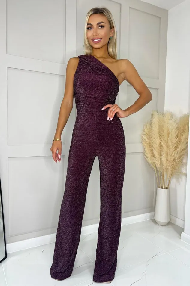 AX Paris Plum One Shoulder Shimmer Jumpsuit Women Jumpsuits And Playsuits